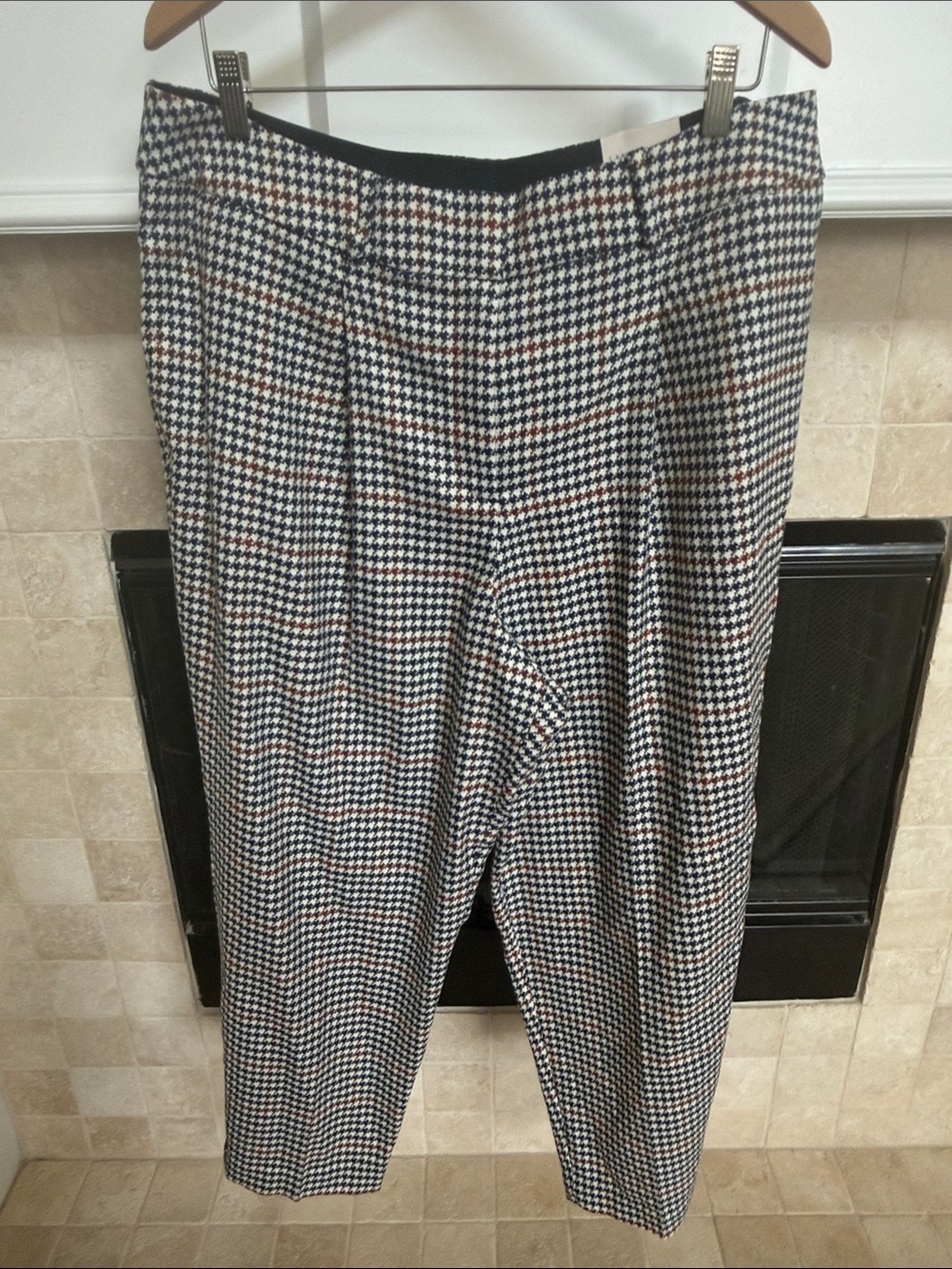 Lane Bryant Navy, White & Brown Houndstooth Straight-Leg Pants SZ 16